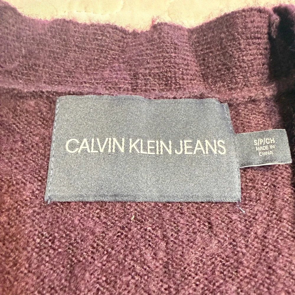 Calvin Klein Women Small Cardigan Purple Open Front FALL DARK ACADEMIA PLUM COZY